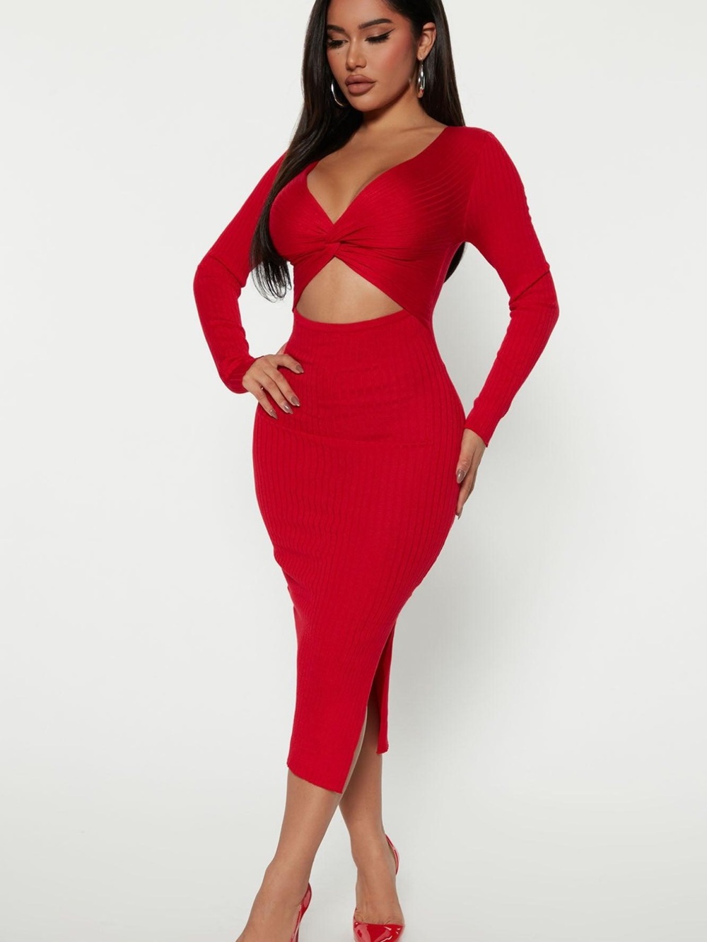 Amazon Red Twist Cutout Midi Dress